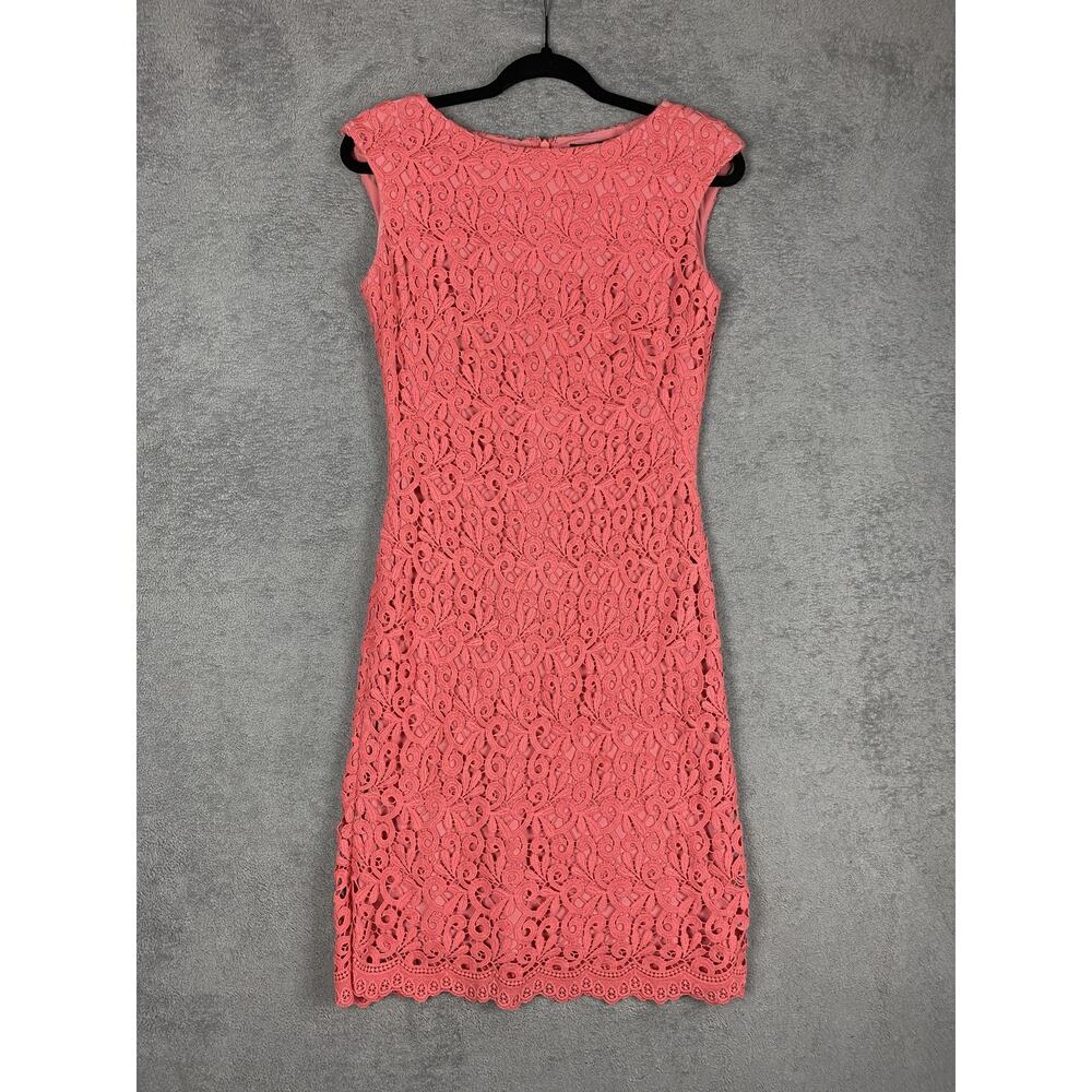 Lauren Ralph Lauren Dress Womens 2 Pink Lace Sleeveless Sheath Formal Cocktail